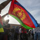 Nipsey Hussle fans wave Eritrean flag during vigil for him in Los Angeles April 1, 2019.